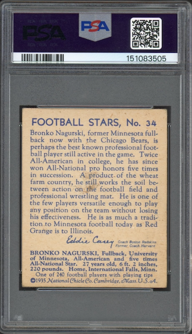 1935 National Chicle Bronko Nagurski PSA VG 3