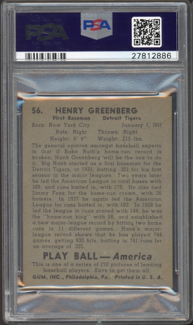1939 Play Ball #56 Hank Greenberg PSA NM-MT 8
