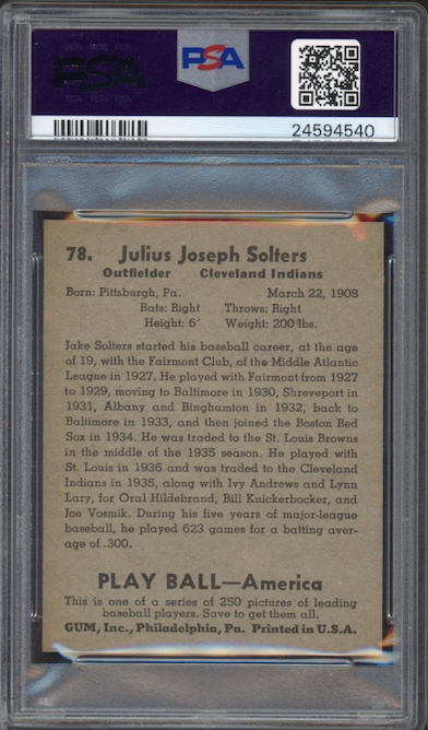 1939 Play Ball #78 Moose Solters PSA MINT 9