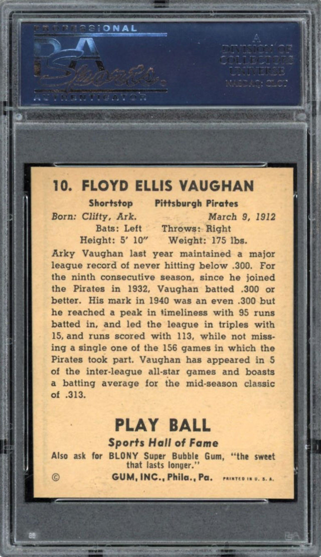 1941 Play Ball #10 Arky Vaughan PSA NM-MT 8