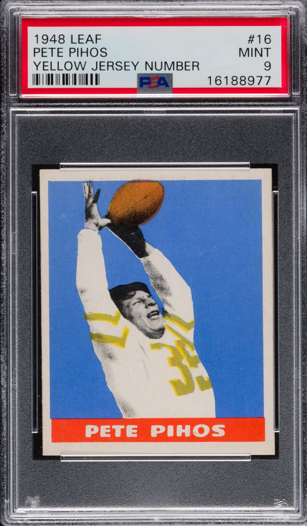 1948 Leaf Yellow Jersey Number #16 Pete Pihos PSA 9