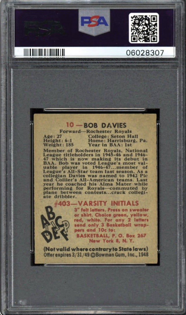 1948 Bowman #10 Bob Davies PSA 9