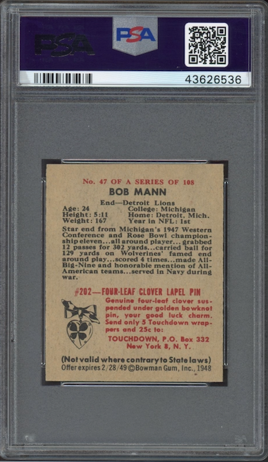 1948 Bowman #47 Bob Mann PSA MINT 9