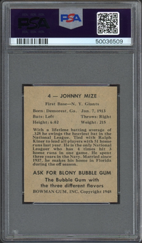 1948 Bowman #4 Johnny Mize ROOKIE PSA MINT 9