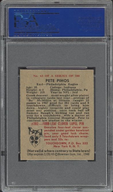 1948 Bowman #63 Pete Pihos ROOKIE PSA NM 7