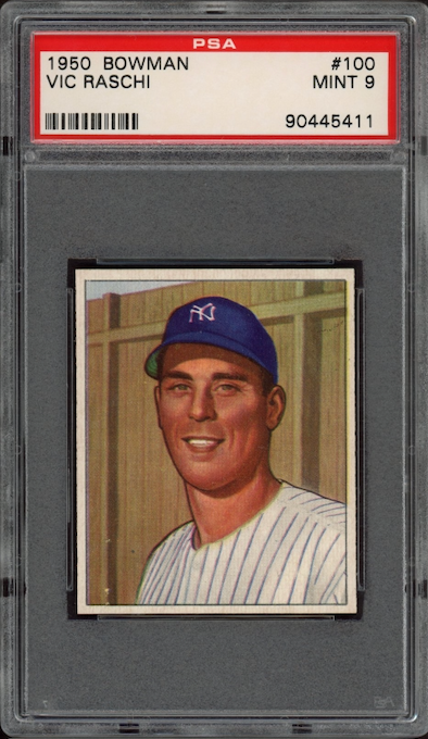 1950 Bowman #100 Vic Raschi PSA MINT 9