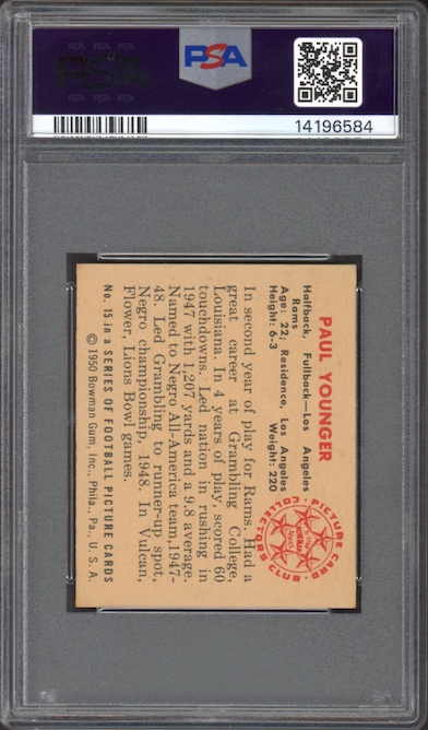 1950 Bowman #15 Tank Younger ROOKIE PSA MINT 9
