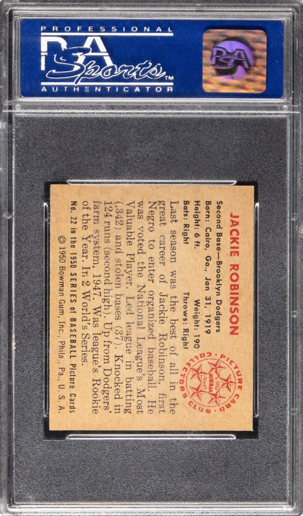 1950 Bowman #22 Jackie Robinson PSA 8