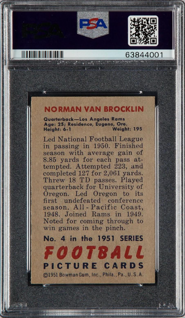 1951 Bowman #4 Norm Van Brocklin ROOKIE PSA NM-MT 8