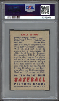 1951 Bowman #78 Early Wynn PSA MINT 9