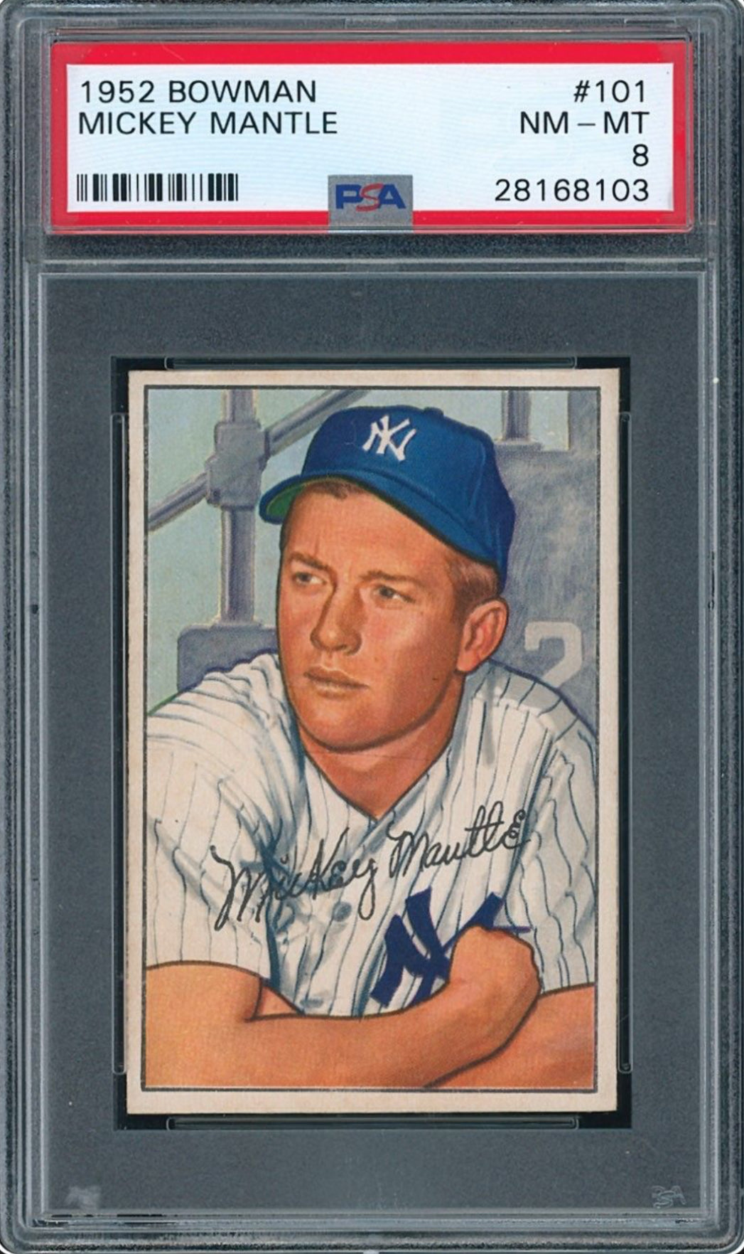 1952 Bowman #101 Mickey Mantle PSA 8