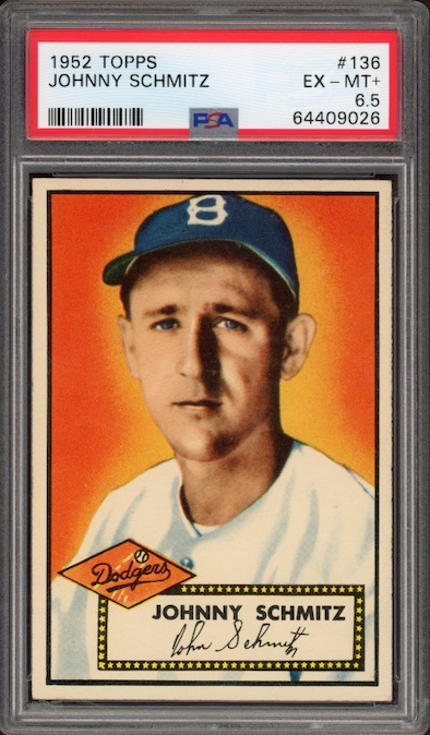 1952 Topps #136 Johnny Schmitz PSA EX-MT+ 6.5