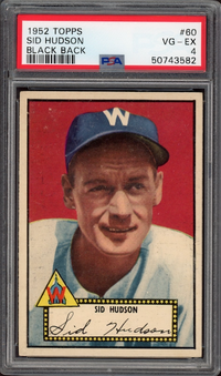 1952 Topps #60 Sid Hudson Black Back PSA VG-EX 4