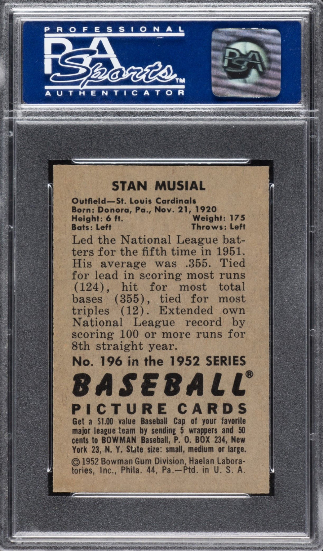 1952 Bowman #196 Stan Musial PSA 8