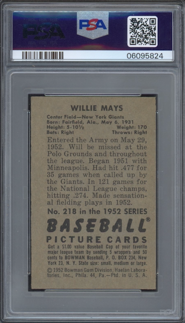 1952 Bowman #218 Willie Mays PSA NM-MT 8