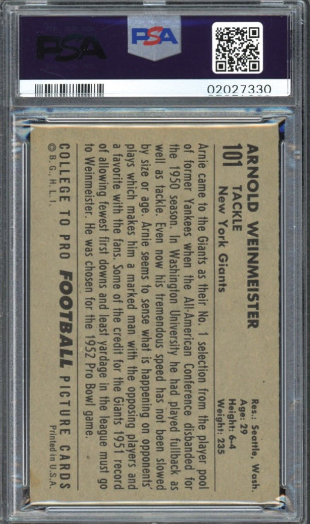1952 Bowman Large #101 Arnie Weinmeister ROOKIE PSA NM-MT 8