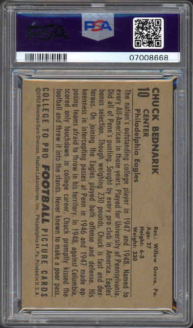 1952 Bowman Large #10 Chuck Bednarik PSA NM-MT 8