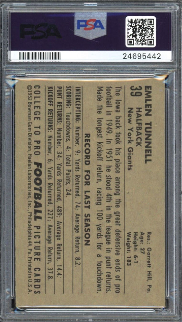 1952 Bowman Large #39 Emlen Tunnell PSA NM-MT 8
