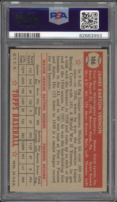 1952 Topps #106 Mickey Vernon PSA NM 7