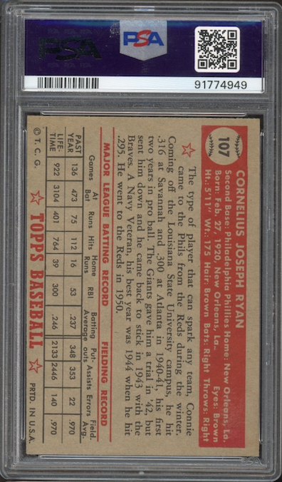 1952 Topps #107 Connie Ryan PSA NM 7