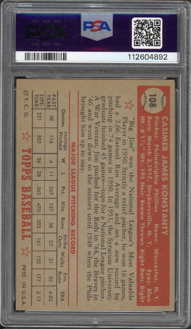1952 Topps #108 Jim Konstanty PSA EX+ 5.5