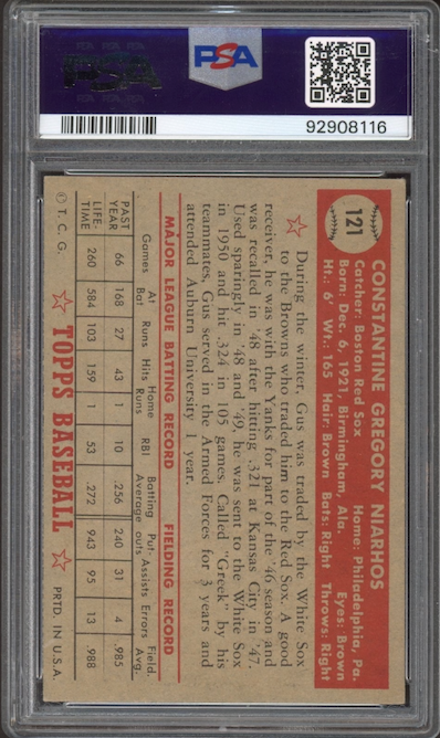 1952 Topps #121 Gus Niarhos PSA NM 7