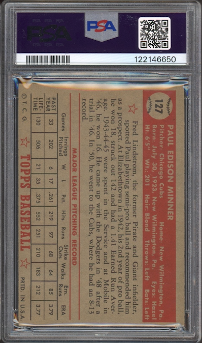 1952 Topps #127 Paul Minner PSA EX-MT 6