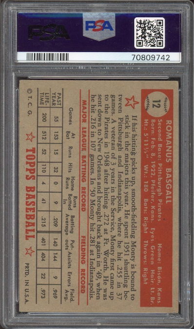 1952 Topps #12 Monty Basgall PSA VG-EX 4