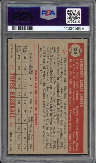 1952 Topps #130 Sheldon Jones PSA EX 5