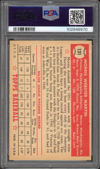 1952 Topps #131 Morrie Martin PSA EX 5