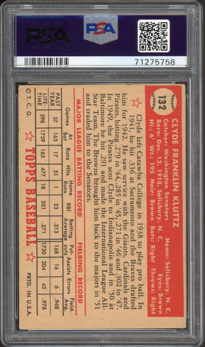1952 Topps #132 Clyde Kluttz PSA VG 3