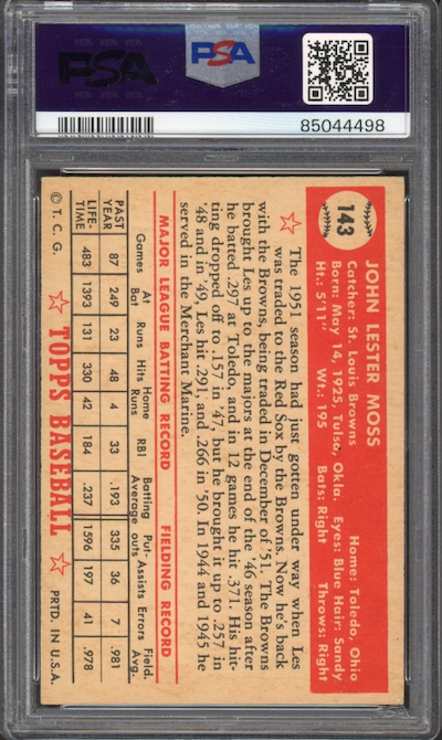1952 Topps #143 Les Moss PSA EX+ 5.5