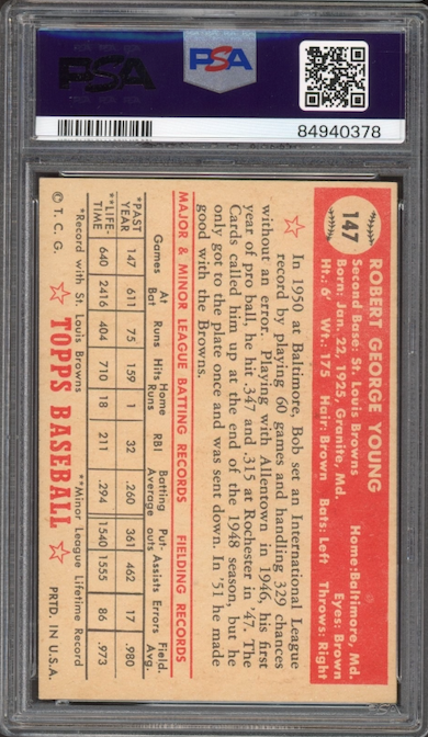 1952 Topps #147 Bob Young PSA EX-MT 6