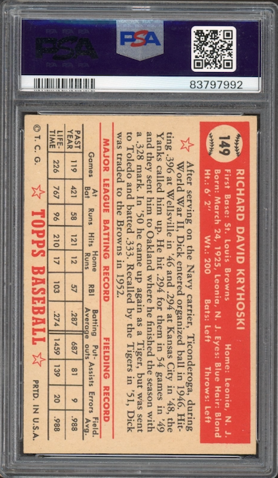 1952 Topps #149 Dick Kryhoski PSA NM 7