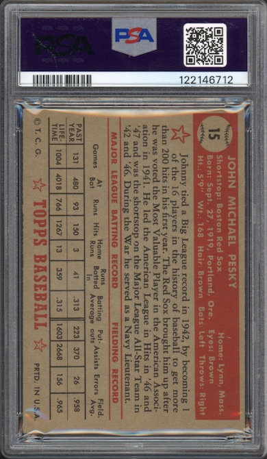 1952 Topps #15 Johnny Pesky PSA EX 5