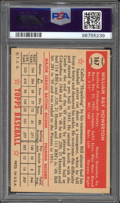 1952 Topps #167 Bill Howerton PSA NM 7