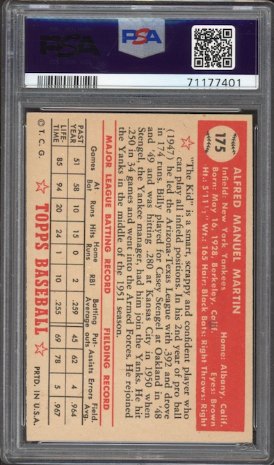 1952 Topps #175 Billy Martin PSA VG-EX+ 4.5