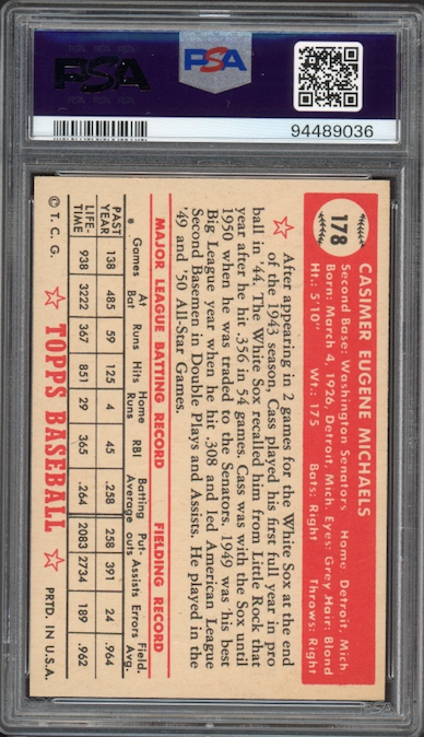 1952 Topps #178 Cass Michaels PSA EX-MT 6