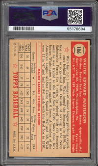 1952 Topps #186 Walt Masterson PSA EX-MT 6