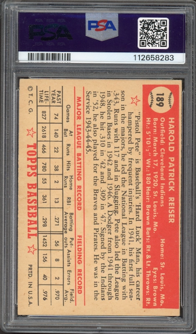 1952 Topps #189 Pete Reiser PSA NM 7
