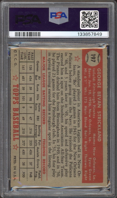 1952 Topps #197 George Strickland PSA NM 7