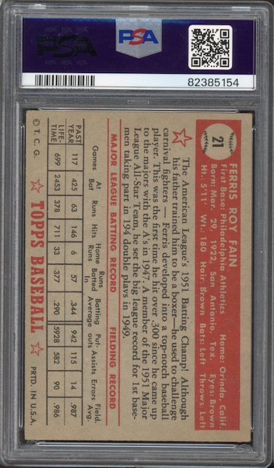 1952 Topps #21 Ferris Fain PSA VG-EX 4