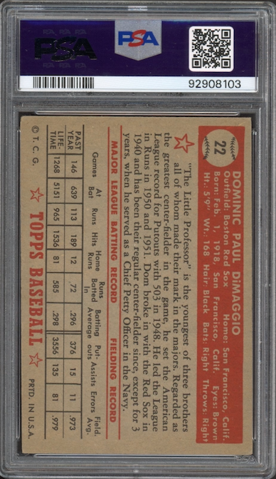1952 Topps #22 Dom DiMaggio PSA EX 5