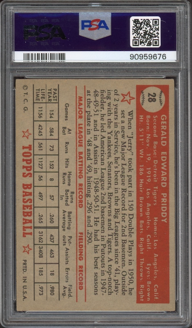 1952 Topps #28 Jerry Priddy PSA EX 5