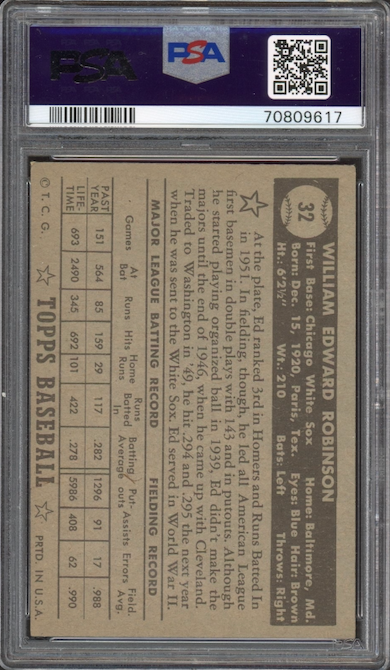 1952 Topps #32 Eddie Robinson Black Back PSA VG-EX 4
