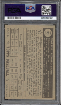 1952 Topps #33 Warren Spahn Black Back PSA EX 5