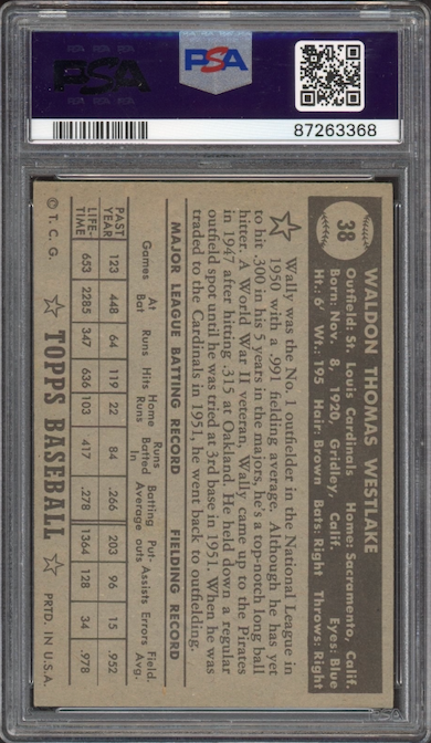 1952 Topps #38 Wally Westlake Black Back PSA EX 5