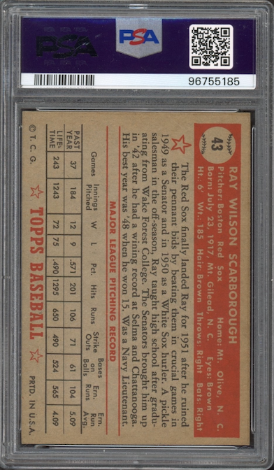 1952 Topps #43 Ray Scarborough PSA EX-MT 6
