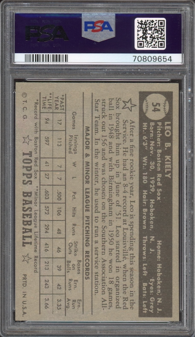 1952 Topps #54 Leo Kiely Black Back PSA EX 5