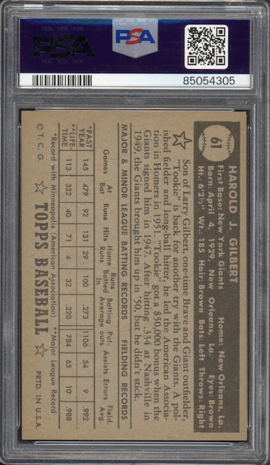 1952 Topps #61 Tookie Gilbert Black Back PSA EX+ 5.5